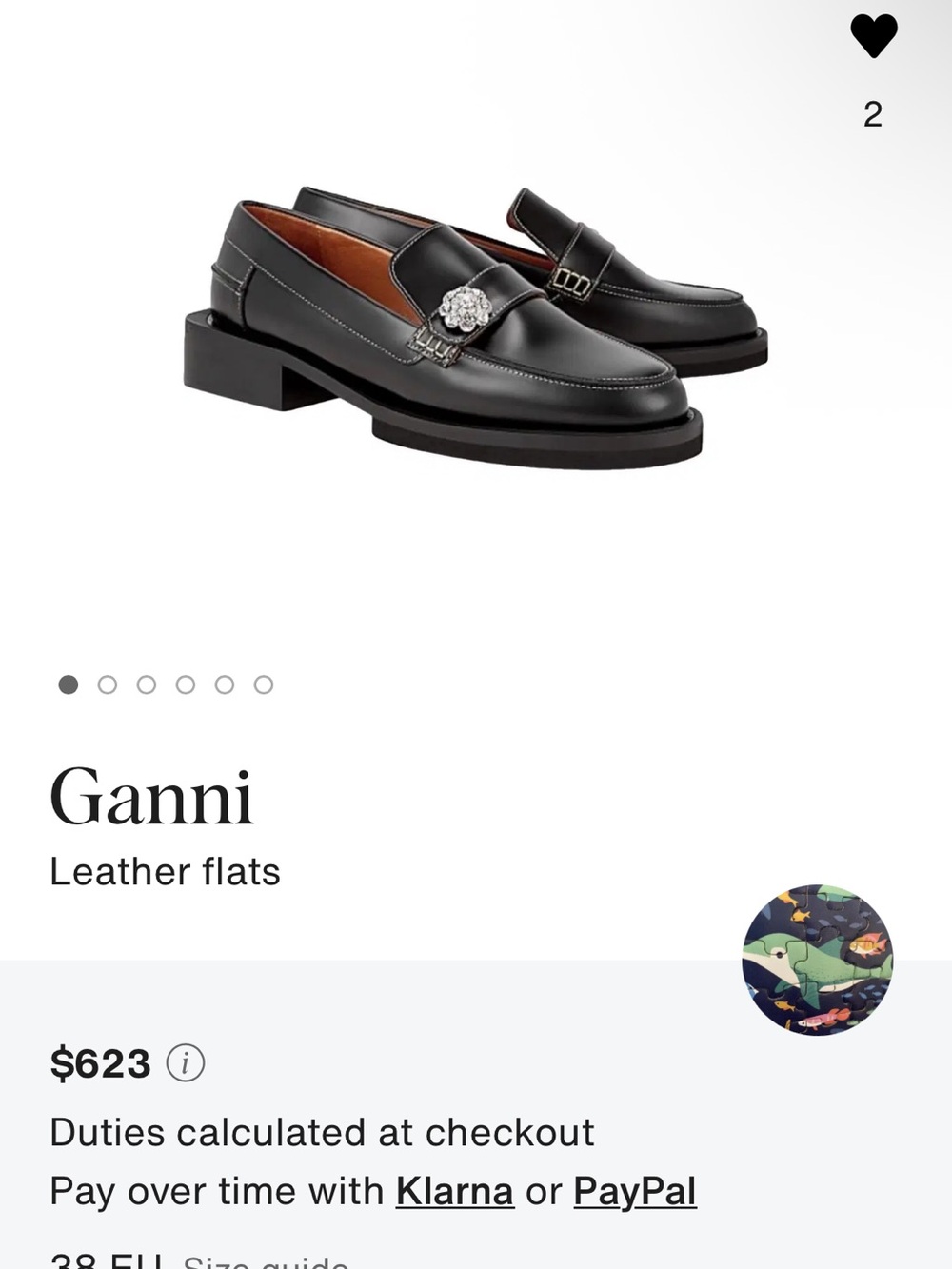 Ganni Black Leather Loafers with Crystal Buckle